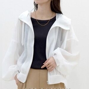 Fashion lightweight sheer white zipper front hooded jacket NWT